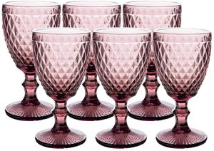 Vintage Glass Goblets Embossed Stemmed Wine Glasses Colored Drinking Glasses