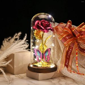 Декоративные цветы, светящаяся золотая фольга, цветок-бабочка со светодиодной гирляндой в стекле, подарок на Рождество, день рождения, вечная деревянная основа, декор