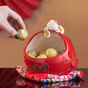 Декоративные предметы фигурки керамика счастливчика кошачья конфеты милая счастливая коробка для хранения кошки - китайская китайская домашняя украшение привлекает богатство и удачи 230407