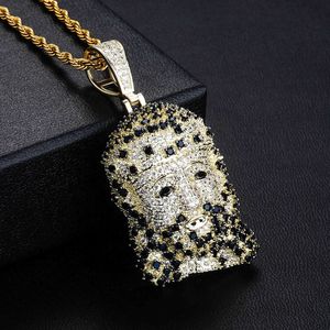 Yeni hip-hop İsa Portre Kolye Kolye Takı Mikro Küp Kübik Zirkonya Dini Baş Kolye Erkekler ve Kadınlar İçin CZ Taş Moda Bling Bijoux Mücevherat