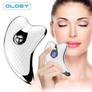 Aprimoramento do massageador facial Guasha massageador de beleza elétrico placa Gua Sha aquecimento vibração massageador vermelho e azul tratamento raspador ferramenta 230406