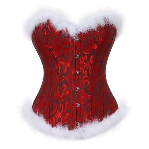 Bustiers Corsetsets S-6xl Sexy Feathers White Feathers Christmas Corset Jacquard Slim Plus Size Overbust Women Burlesque Bustier Topbustiers