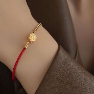 Плетеный браслет из веревки с двусторонним символом фу, примитивный год, маленький дизайн, новый легкий и простой женский браслет, красный