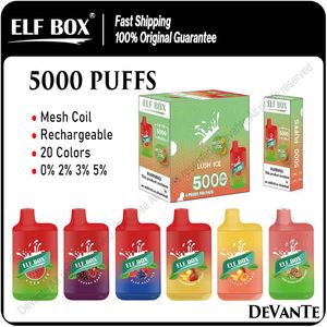 Elf Box 5000 Puffs Disposable Vape Kit Puff BC5000 Rechargeable E Cigarettes Mesh Coil Vapes Pen Bar 12ml Pod Carts 0% 2% 3% 5% 20 Colors