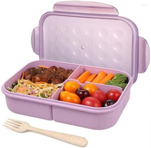 Учетные наборы наборов поставки 1150 мл ланч -коробки Bento для Kid 3 отсека пшеница соломенная контейнер для хранения с ложками детской школьной еды приготовление