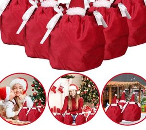 Noel Süslemeleri PCS Hediye Çantaları Kırmızı Noel Baba Yeniden Kullanılabilir Drawstring Şeker Depolama Koşuları Tatil Dekorasyonu