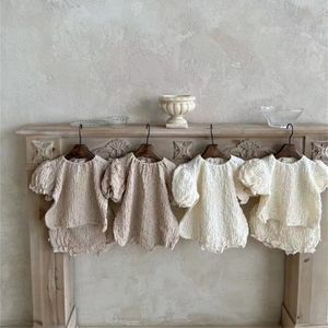 Giyim setleri vintage kız kızlar romper yaz gündelik krep tasarım kısa kollu bodysuit toddler kızlar giyim çocuk tulum kostümleri 230422