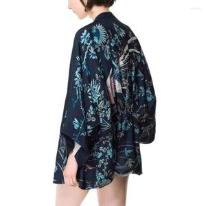 Kadın bluzları Yaz Kadın Japon Kimono Bluz Phoenix Baskılı Harajuku Bat Sleeve Loose Hardigan Gömlek