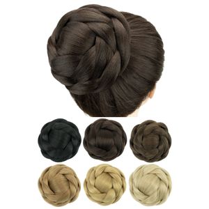 Синтетические парики Soowee Синтетические шиньоны большого размера Плетеный шиньон Черно-коричневые искусственные пучки волос для женщин Крышка для булочек Резинки для волос 231108