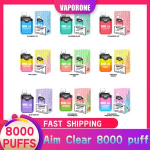 Orijinal Aim Clear 8000 Puflar Tek Kullanımlık Vape Kalem 8k Puff Vape AIM Clear 0% 2% 5% Seviye 18ml önceden doldurulmuş kartuşlar kapsül 650 mAh şarj edilebilir pil 10 lezzet