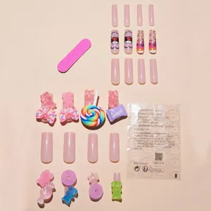 Накладные ногти, удобный искусственный водонепроницаемый гель в мультяшном стиле, 3d конфетные подвески, полное покрытие, набор для дизайна ногтей «сделай сам», для женщин