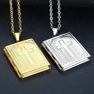 Catene possono aprire croce Bibbia Po cornice collana ciondoli moda memoria quadrata medaglione pendenti collane uomini donne regali cristiani