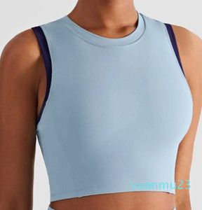 Açık Spor Yelek Tipi Kadın Çıplak Yoga Kıyafetleri Sütyen Tank Topları Göğüs Yedi Yüksek Yakalı Kontrast Renkli Fiess Gömlek Spor Kıyafetleri