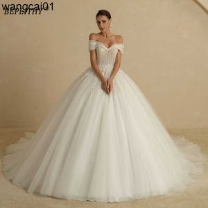 Party Dresses BEPEITHY Ivory Ball Gown Beading Princess Wedding Dresses 2022 For Bride Off The Shoulder Sevess Women Glitter Bridal Dress 0408H23