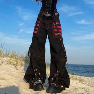 Women's Jeans Gothic Women Punk Cargo Pants Wide Straight Leg Grunge Hippie Baggy Trousers Y2k Academic Dark Clothes Streetwear