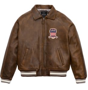 Cor ferrugem EDIÇÃO LIMITADA CROC ICON JACKET AVIREX Lapela Pele de carneiro Couro casual Casaco atlético