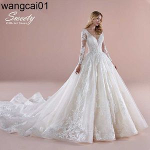 Parti Elbiseleri Vintage Gelinlik Organza Broidery Bally Gown Tatlım V yaka korse Tam Seve Gelin Gowns Robe de Mariee Dantel Yukarı 0408H23