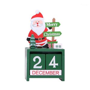 Рождественские украшения деревянные кубики ежедневные вечные настольные календарь Санта -снеговик Офис украшения LSK991