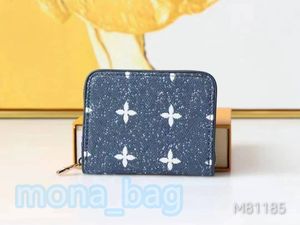 Designer mulheres zippy carteiras curtas denim flores carteira moeda bolsa titular do cartão moeda bolso interior compartimento nota compartimento 2 tamanho com caixa original