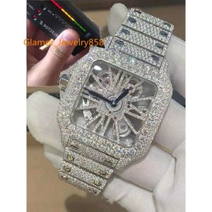 JKBJ Wristwatch Luxury Digner Custom Skeleton Sier Moissanite Diamond Watch Pass Tted Quartz Movement Top Men's Frozen Sapphire