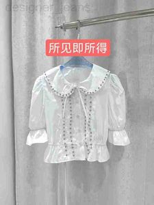 Kadın T-Shirt Tasarımcısı 2023 İlkbahar/Yaz Yeni Dantel Kenar Damgalı Elmas Kabarcık Kolu Bebek Boyun İnce Kısa Kız Top Ogg8