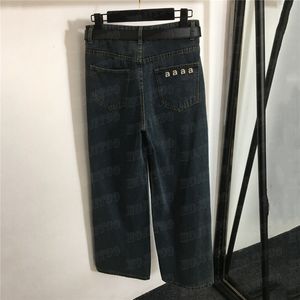 Rhinestone Letter Denim Pants For Women Fashion Designer Jeans Girl High Street Long Pant With Belt