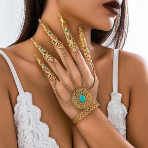 Bangle árabe metal aberto dedo mão pulseiras para mulheres boêmio turquesa pedra escravo cosplay festa de halloween jóias