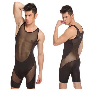 JQK markası seksi fanilalar bodysuits erkek vücut takım elbise şeffaf eşcinsel erkekler iç çamaşırı giyim