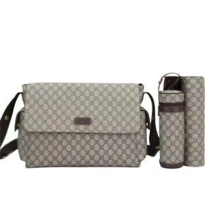 Designer Men's Zipper Backpack, Multi-Functional Messenger Diaper Bag Set in Printed Leather and Canvas