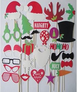 Noel ve Cadılar Bayramı 28pcslot DIY PO Booth Props Bıyık Dudak Şapkası Hediye Stick Noel Partisi2343876