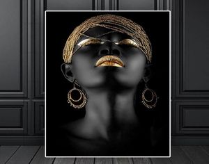 Современный стиль африканские женские картины на холсте золотой черный скандинавский настенный художественный постер и принт для декора гостиной3675227