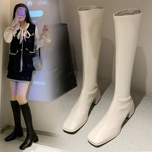 Botlar İnce Kadın Şövalye Knee-High Boots Square 6cm Topuk Ladies Zippers Moda Yumuşak Deri Kış Uzun Botlar Kadınlar İçin Ayakkabı 231108