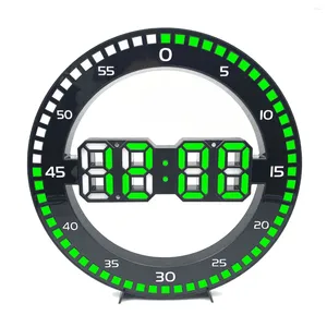 Duvar Saatleri Oturma Odası Saat 3D LED Taşınabilir Elektronik Ekran Atlama Saniyeleri Siyah Yeşil