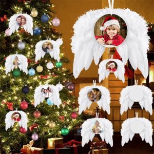 НОВЫЕ Рождественские белые крылья ангела, украшение, подвесное перо, подвесной декор с сублимацией, пустые подвески из МДФ для рождественской елки, поделки, крылья ангела, сделай сам