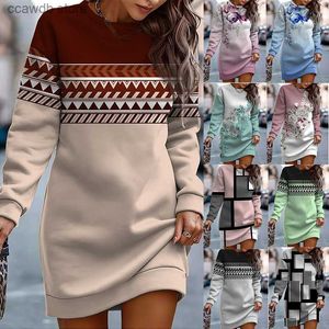Temel gündelik elbiseler Sonbahar ve kış yeni kadınlar sıcak satış baskısı kontrast yuvarlak boyun kazak elbisesi T231109