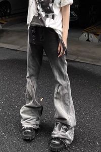 Erkek kot artı tarzı orijinal tasarım karanlık avangard yıkanmış sıkıntılı boyalı gradyan çan-tabanlı pantolon pantolon