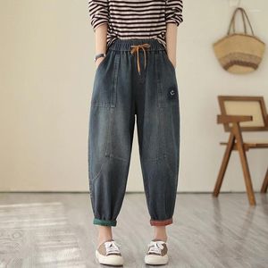 Kadınlar Kot Retro Retro Büyük Boyutlu Renk Bloklu Kenti Sonbahar Yağlı Kadınlar İçin MM Armut Şeklinde Vücut İnce Sıradan Baba Harem Pantolon