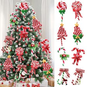 Noel Dekorasyonları 1 PCS Noel Ağacı Süslemesi Yumuşak Kil Kırmızı Beyaz Şeker Kamışı Noel Baba Elk Lollipop Kolye Aile Yılı Hediye Noel 231109