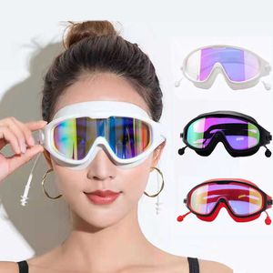 Goggles Big-frame Swimming Goggles High-definition Swimglasses with Earplugs Waterproof Anti-fog Swimming Goggles Adult Swimming Goggles P230408