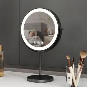 Компактные зеркала 9-дюймовый стол на 360 градусов для спальни или ванной комнаты Подъемное зеркало для макияжа 3-кратное увеличительное двойное зеркало со светодиодной подсветкой Косметическое зеркало 231109