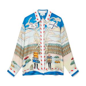 23SS Новая дизайнерская рубашка Casablanca для мужчин и женщин Оригинальный продукт Casa Unisex Праздничный стиль Саржевые шелковые повседневные рубашки с длинными рукавами