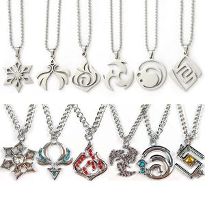 Kolye Kolyeler Hip Hop Genshin Etki Gözü Tanrı Paslanmaz Çelik Kolye Çim Suyu Rüzgar Thunder Ateş Kaya Cosplay Jewelry Hediye Hediye