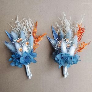 Dekoratif Çiçekler Mini Kurutulmuş Buket Boho Erkekler Düğün Damat ve Sağdıç Korsage Nedime Rustik Yıldönümü Yemeği Töreni