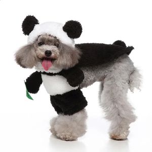 Köpek Giyim Yumuşak Cadılar Bayramı Panda Şapka Kapaklar Sevimli Giysiler Set Sonbahar Kış Sıcak Evcil Hayvan Ürünleri Noel Panda Köpek Kıyafetleri Aksesuarları 231109