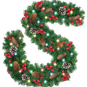 Decorative Flowers Wreaths 27M Christmas LED Rattan Garland Green Artificial Xmas Tree Banner Decoration Wreath 231109