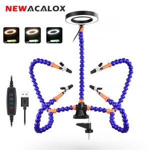 Magnifying Glasses ACALOX Table Clamp Soldering Helping Hands Third Hand Tool Soldering Station USB 3X Illuminated Magnifier Welding Repair Tool 230410