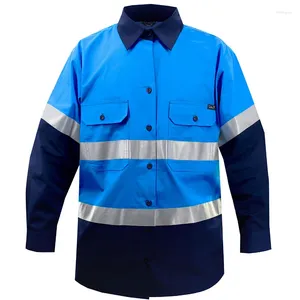 Мужские повседневные рубашки, рубашка Hi Vis для мужчин, хлопковая рабочая одежда с длинными рукавами, защитная одежда, двухцветная рабочая одежда с отражателями