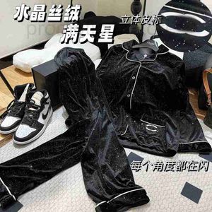 Women's Sleepwear designer Full Sky Star Sequin Gold Velvet Pajamas Premium Crystal Black Celebrity Home Fur Set SLMR