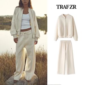 Women s Two Piece Pants TRAF ZR Zipper Cardigan Sets To Dress Woman Tracksuit Suits Fall Outfit Baggy Clothing Long Sleeve Sportswear 231110