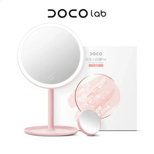 Компактные зеркала DOCO LED Косметическое зеркало с подсветкой для макияжа Бесступенчатый диммер Ультрапрозрачные косметические настольные зеркала с 5-кратным увеличительным стеклом с присоской 231109